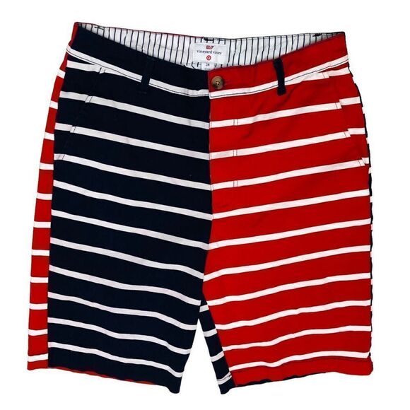 Vineyard Vines Red White Blue Striped Flat Front Stretchy Men’s Shorts Sz 28 - Picture 1 of 9